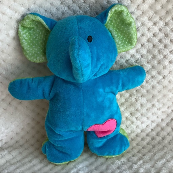 Gitzy Plush Blue Green Elephant Interior Rattle Pink Heart Stuffed Animal No Tag - Picture 3 of 6